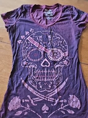 Skull Graphic Short Sleeve Tee - Purple